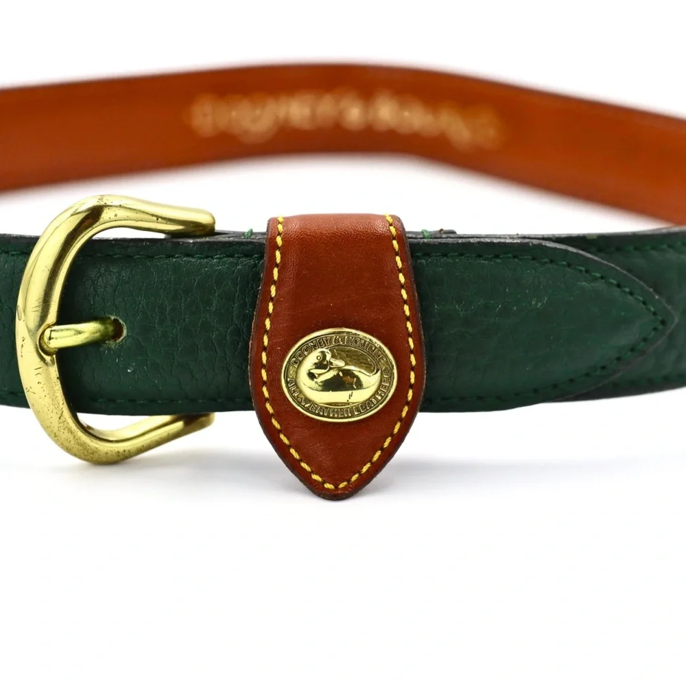 Dooney & Bourke Dark Green Leather Belt with Brown Accent and Gold Buckle